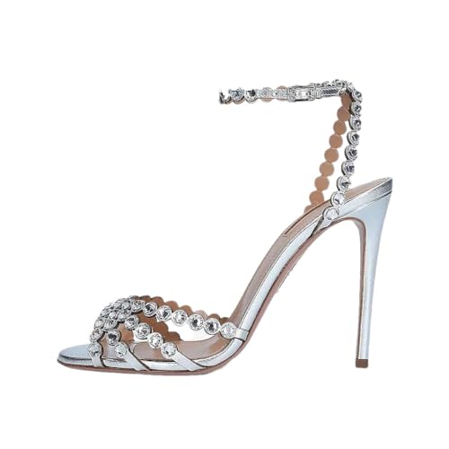 Damen Peep Toe Strass verziert schmales Band Sandalen High Heels Spaghetti Riemchen Schuhe, Siehe Abbildung. 3, 40 EU von Generisch