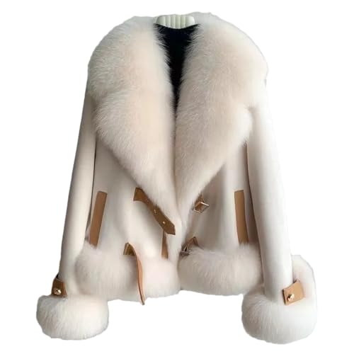 Damen-Pelzmantel, Winterjacke, warm, kurze Mäntel, Damenbekleidung, Oberbekleidung, beige, M von Generisch
