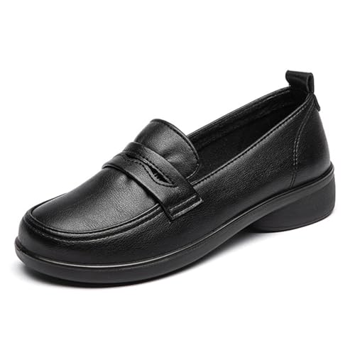 Damen Penny-Loafers mit weicher Sohle, runder Zehenbereich, niedriger klobiger Absatz, Slipper, Komfort, Freizeit, Arbeit, Büro, Kleid, Schwarz , 38 EU von Generisch