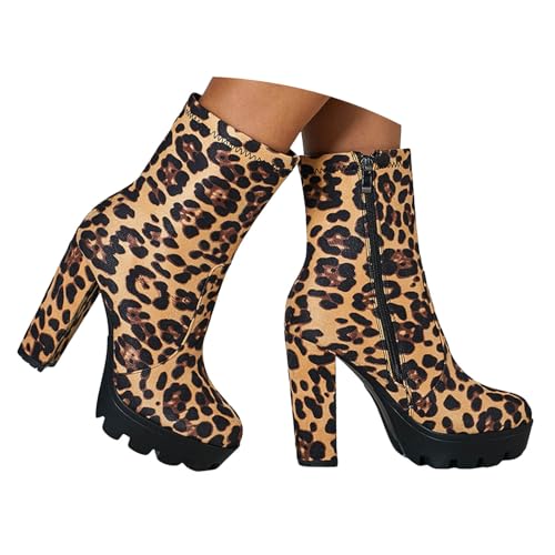 Damen Plateau Chelsea Stiefeletten Leopardenmuster Chunky Blockabsatz Stollensohle Seitlicher Reißverschluss Winter Combat Boots, leopard, 37 EU Damen Plateau Chelsea Stiefeletten Leopardenmuster Chunky Blockabsatz Stollensohle Seitlicher Reißverschluss Winter Combat Boots, leopard, 37 EU von Generisch