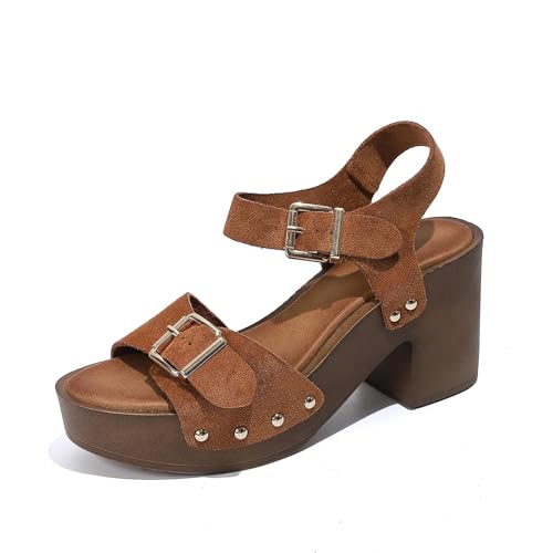 Damen Plateau Sandaletten Mit Blockabsatz Peep Toe Keilsandalen Slingback Orthopädische Sandalen Mit Schnalle Atmungsaktiv Bequem High Heels Fischmund Rutschfest Sommersandalen Gr.36-43 von Generisch