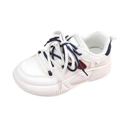 Damen Plateau Sneaker – Modische Chunky Turnschuhe, Retro Leder Sportschuhe Leichte Walkingschuhe Freizeitschuhe rutschfest Bequeme Schnürschuhe für Alltag & Spaziergänge mit Nahtdetails von Generisch