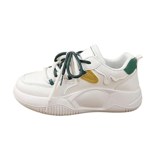 Damen Plateau Sneaker – Modische Chunky Turnschuhe, Retro Leder Sportschuhe Leichte Walkingschuhe Freizeitschuhe rutschfest Bequeme Schnürschuhe für Alltag & Spaziergänge mit Nahtdetails von Generisch