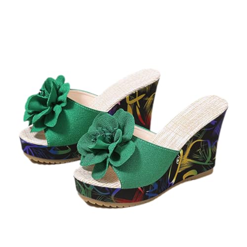 Damen Plateau-keilabsatz, Runde Slip-on-sandalen Mit Offener Spitze Und Blumenmuster, Bequeme Sommer-freizeit-wanderschuhe von Generisch