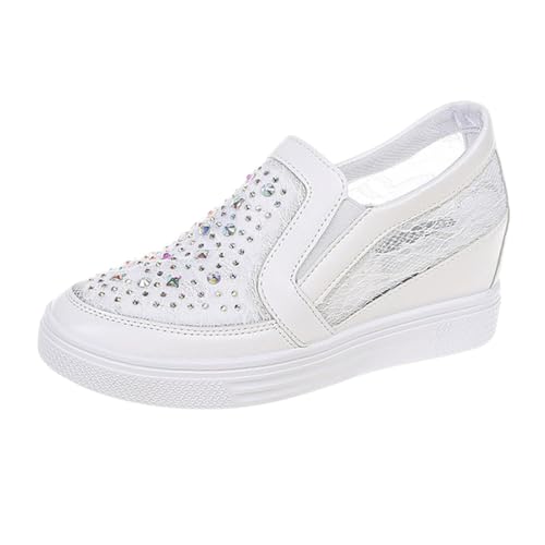 Damen Plateauschuhe Slip on Wedge Sneakers Spitze Strass Mesh Loafers Bequeme Atmungsaktive Wanderschuhe Leichte Wedges, weiß, 37.5 EU Damen Plateauschuhe Slip on Wedge Sneakers Spitze Strass Mesh Loafers Bequeme Atmungsaktive Wanderschuhe Leichte Wedges, weiß, 37.5 EU von Generisch