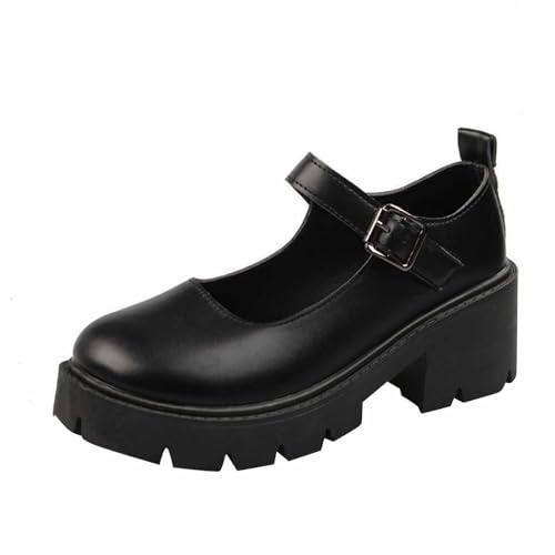 Damen Plattform Mary Janes Schuhe Sweet Toe Knöchel Lolita Gothic Plateau Kleid Pumps Schuhe Chunky Plateauschuhe Lackleder Kleidschuhe Schnalle Riemen Runde Zehe Wohnungen Seicht von Generisch