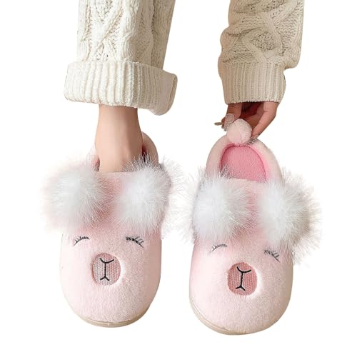 Damen Plüsch Cartoon Hausschuhe - Pantoffeln Damen Winter Bequem Pantoletten Schlappen Niedliche Schlappen Hauspantoffeln Dicke Sohle Filzpantoffeln Plüschhausschuhe Rutschfest Winterhausschuhe von Generisch