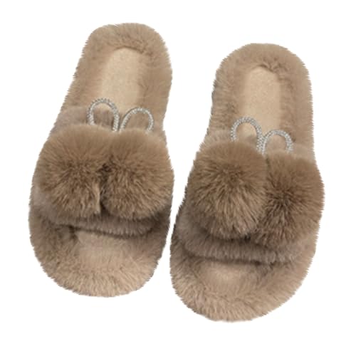 Damen Plüsch Häschen Pantoffeln - Frauen Und Männer Casual Licht Offene Zehe Hausschuhe Bequem Pantoletten Schlappen Atmungsaktive Hauspantoffeln Hausschlappen Plüschhausschuhe Winterhaussuhe von Generisch