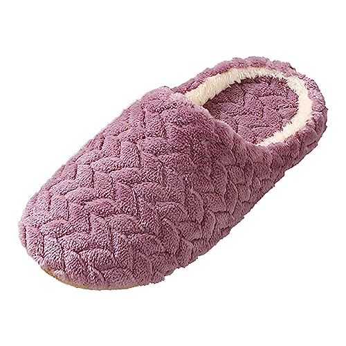 Damen Plüsch Hausschuhe Herren Bequeme Weiche Slipper Home Winter Rutschfeste Pantoffeln Freizeit Urlaub Jacquard Muster Warme Flauschig Weich Heimgebrauch Indoor Slippers (Purple, 45) von Generisch