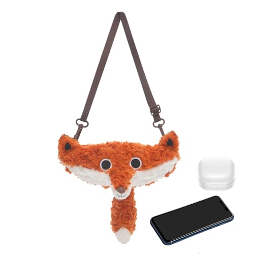 Damen-Plüsch-Umhängetasche, 28 x 31 cm, süßes Fuchs-Design, Kuriertasche, Schwarz/Rot, modische Stofftier-Tragetasche für den täglichen Gebrauch und Wochenendausflüge von Generisch