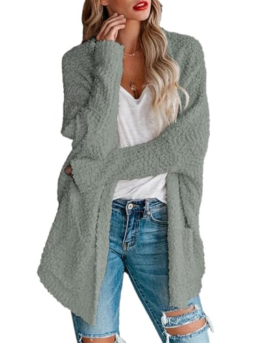 Damen Plus Solid Popcorn Langarm Open Front Leicht Stretch Cardigan Mantel, grau, XX-Large von Generisch