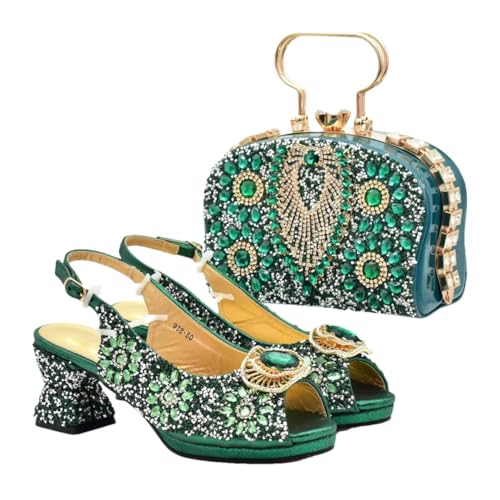 Damen Popularität Peep Toe Heels Party Full Diamond Pumps Italienische Schuhe und Taschen passendes Set, En8, 42 EU von Generisch
