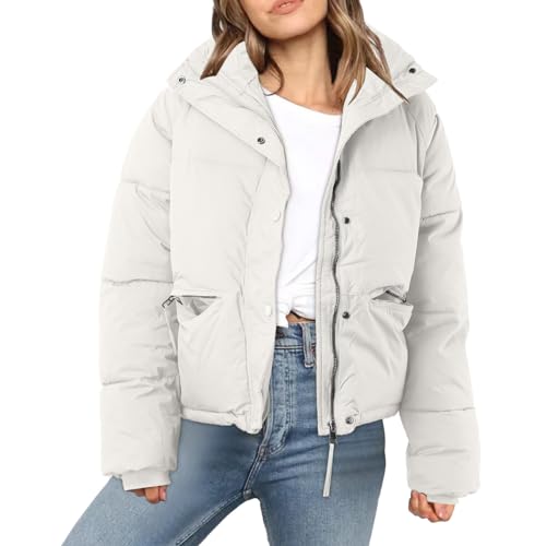 Damen Puffer Jacke Kurz Schwarz Beige Winter Warm Gesteppte Dicke Winterjacke Winter Warm Ubergangs Damen-Jacken Outdoor Langarm-Baumwolljacke Jacken füR Damen von Generisch