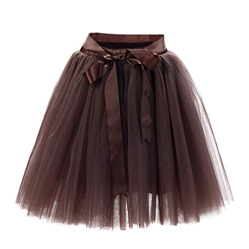 Damen Puffy Tütü Petticoat Tüllrock Unterrock Tüll Petticoats Röcke 50S Unterrock Knielang Rock Damen Tüllrock Weiß Mädchen Tutu Set Tutu Tütü Rock Tanzkleid Silberner Rock (Coffee, One Size) von Generisch