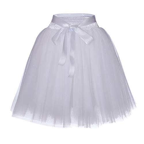 Damen Puffy Tütü Petticoat Tüllrock Unterrock Tüll Petticoats Röcke 50S Unterrock Knielang Rock Damen Tüllrock Weiß Mädchen Tutu Set Tutu Tütü Rock Tanzkleid Silberner Rock (White, One Size) von Generisch