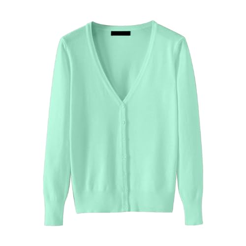 Damen-Pullover, Strickjacke, leichter V-Ausschnitt (in Übergröße erhältlich), Damen-Strickjacke, zierlich, mintgrün, M von Generisch