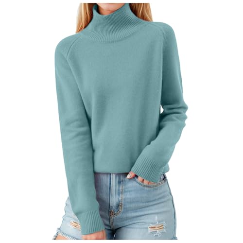 Damen Pullover Elegant Rollkragenpullover Langarm Strickpullover Casual Lose Pulli Einfarbig Oberteile Stehkragen Langarmshirt Winter Casual Sweatshirt Lässige Rolli Sweater Bequem #A08 Grün M von Generisch