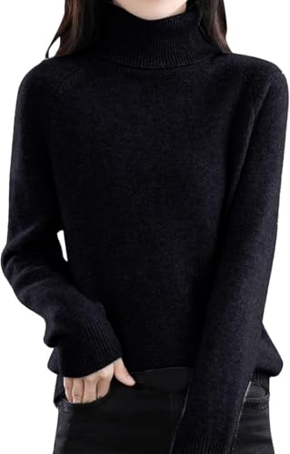 Damen Pullover Herbst 100% Merinowolle Strickpullover Oversize Einfarbiger Elegant Rundhals DüNne Langarm Pulli Weich Knit Sweater Warm Winterpullover Kaschmir Cashmere Wollpullover Damenpullover von Generisch