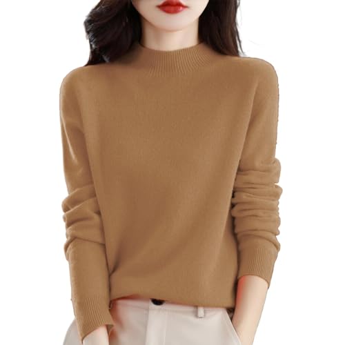 Damen Pullover Herbst 100% Merinowolle Strickpullover Oversize Einfarbiger Elegant Rundhals DüNne Langarm Pulli Weich Knit Sweater Warm Winterpullover Kaschmir Cashmere Wollpullover Damenpullover von Generisch