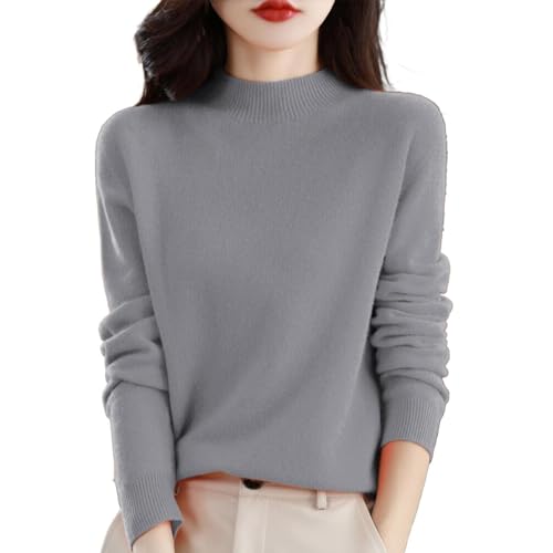 Damen Pullover Herbst 100% Merinowolle Strickpullover Oversize Einfarbiger Elegant Rundhals DüNne Langarm Pulli Weich Knit Sweater Warm Winterpullover Kaschmir Cashmere Wollpullover Damenpullover von Generisch