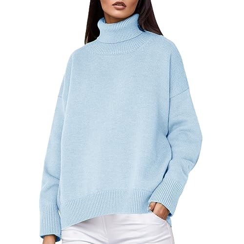 Damen Pullover Herbst Strick Sweater Oversize Damenpullover Warm Strickpullover Rollkragen Pulli Grobstrick/Feinstrick Strickpulli Elegant Strick Oberteile Langarm Sweatshirt Sweatshirt Ohne Kapuze von Generisch