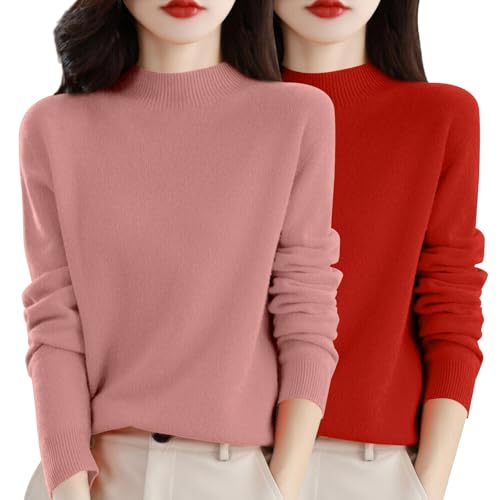 Damen Pullover Winter,Merinowolle Pullover Damen Stehkragen Langarm nahtlosem Strickpullover Winterpullover Damenpullover Sweatshirts Sweater Sweatpullover Wollpullover Pulli Langarmshirt,2er Pack Damen Pullover Winter,Merinowolle Pullover Damen Stehkragen Langarm nahtlosem Strickpullover Winterpullover Damenpullover Sweatshirts Sweater Sweatpullover Wollpullover Pulli Langarmshirt,2er Pack von Generisch