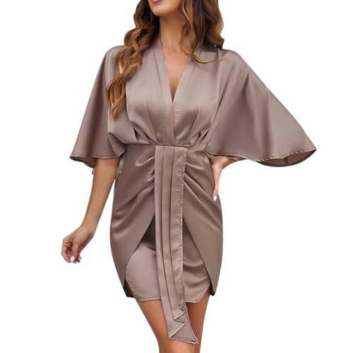 Damen Pulloverkleid Winter Langarm V-Ausschnitt Strickkleid Hohe Taille A-Linie Elegant Kurzkleid mit Abnehmbarer Gürtel von Generisch