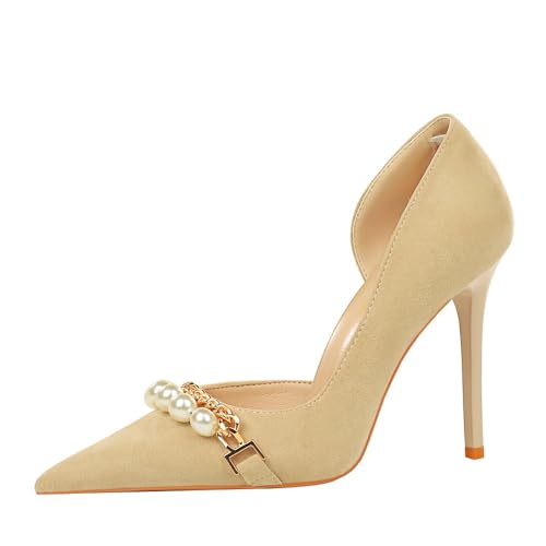 Damen-Pumps Mit Hohen Absätzen Für Kleider, 10 cm Hohe, Geschlossene Stiletto-absätze Mit Spitzer Spitze, Schuhe Mit Perlenabsätzen Für Hochzeitsgäste, Brautjungfern, Arbeit Und Büro Damen-Pumps Mit Hohen Absätzen Für Kleider, 10 cm Hohe, Geschlossene Stiletto-absätze Mit Spitzer Spitze, Schuhe Mit Perlenabsätzen Für Hochzeitsgäste, Brautjungfern, Arbeit Und Büro von Generisch