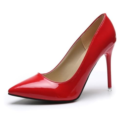 Damen-Pumps mit geschlossenem spitzem Zehenbereich, Stiletto, hoher Absatz, Slipper, bequem, leicht, Büro, Hochzeit, Party, Kleid, rot, 34 EU von Generisch