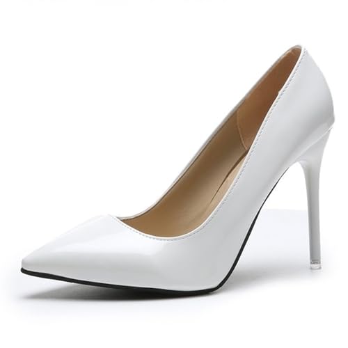 Damen-Pumps mit geschlossenem spitzem Zehenbereich, Stiletto, hoher Absatz, Slipper, bequem, leicht, Büro, Hochzeit, Party, Kleid, weiß, 38.5 EU Damen-Pumps mit geschlossenem spitzem Zehenbereich, Stiletto, hoher Absatz, Slipper, bequem, leicht, Büro, Hochzeit, Party, Kleid, weiß, 38.5 EU von Generisch