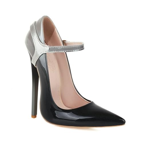 Damen Pumps mit hohem Stiletto-Absatz, spitzer Zehenbereich, Farbverlauf, Knöchelriemen, Schnalle, Party, Nachtclub, Kleid, grau, 38 EU Damen Pumps mit hohem Stiletto-Absatz, spitzer Zehenbereich, Farbverlauf, Knöchelriemen, Schnalle, Party, Nachtclub, Kleid, grau, 38 EU von Generisch