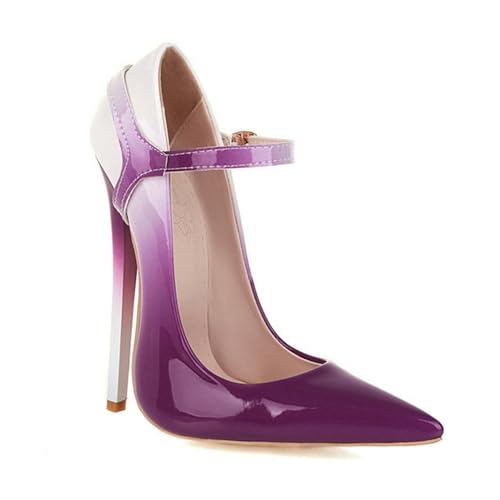 Damen Pumps mit hohem Stiletto-Absatz, spitzer Zehenbereich, Farbverlauf, Knöchelriemen, Schnalle, Party, Nachtclub, Kleid, violett, 38 EU Damen Pumps mit hohem Stiletto-Absatz, spitzer Zehenbereich, Farbverlauf, Knöchelriemen, Schnalle, Party, Nachtclub, Kleid, violett, 38 EU von Generisch