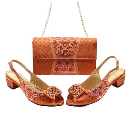 Damen Pumps mit spitzem Zehenbereich und passender Tasche, Set für Brautpartys und besondere Abendanlässe, Orange, 43 EU von Generisch