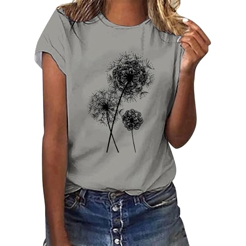 Damen Pusteblume Gedruckt Shirt Kurzarm Rundhals T-Shirt Mode Top Leicht Weich Casual Sommer Outfit Kleidung Frauen S Tops Kurzarm, grau, L Damen Pusteblume Gedruckt Shirt Kurzarm Rundhals T-Shirt Mode Top Leicht Weich Casual Sommer Outfit Kleidung Frauen S Tops Kurzarm, grau, L von Generisch