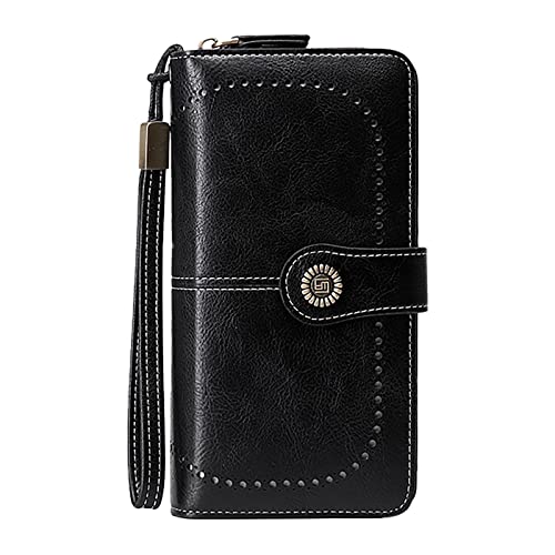 Damen RFID Antimagnetic Wallet European and American Wax Leather Wallet Large Capacity Handbag Note 9 Wallet Case, B, Einheitsgröße von Generisch