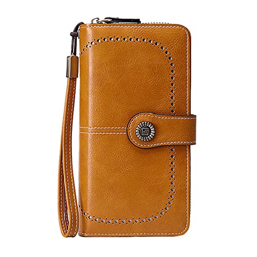 Damen RFID Antimagnetic Wallet European and American Wax Leather Wallet Large Capacity Handbag Note 9 Wallet Case, gelb, Einheitsgröße von Generisch