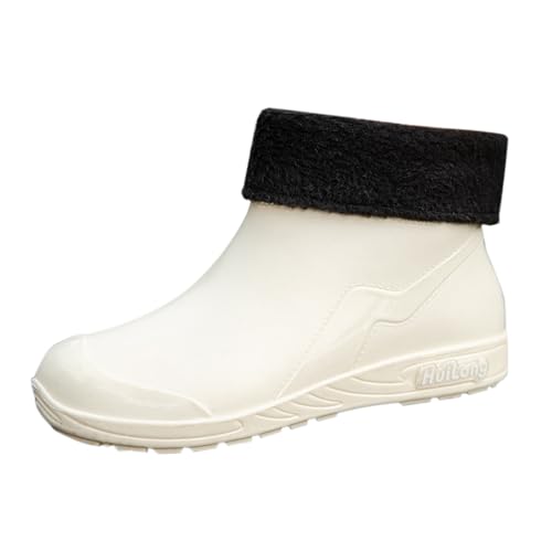 Damen-Regenschuhe mit Fleece-Futter, wasserdicht, zum Hineinschlüpfen, kurze Gummistiefel für Damen, mit rutschfester Sohle, glänzendes Gummi, Outdoor-Gartenstiefel, isoliert, leicht, wasserdicht von Generisch