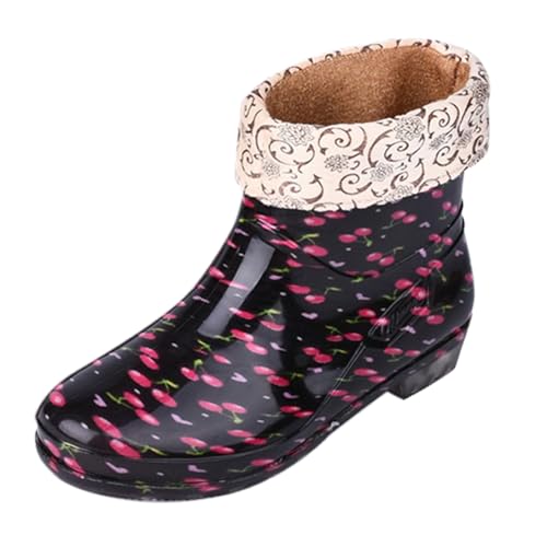 Damen Regenstiefel Kurz,Rutschfeste Gummistiefel für Damen,einfarbige Plateau Warm Rubber Rain Boots Winter Outdoor Schuhe Wasserdicht Arbeitsschuhe von Generisch