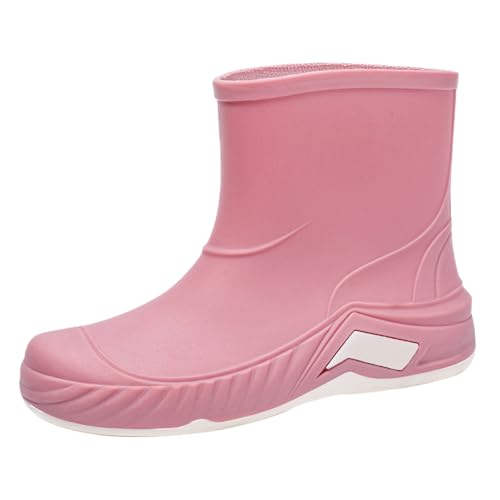 Damen Regenstiefel Kurz,Wasserschuhe Gummischuhe Damen Outdoor,einfarbige Arbeitsschuhe rutschfeste Überschuhe Plateau Gummischuhe Regenschuhe von Generisch
