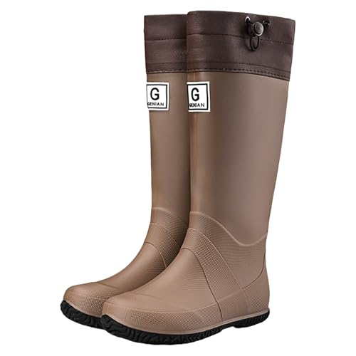 Damen Regenstiefel Mit Halbhoher Wade,Wasserfeste Schuhe Damen Schwarz,Einfarbig Flach Plateau rutschfest Slip-On,Faltbare Gummistiefel Mit Verstellbarem Schaft von Generisch