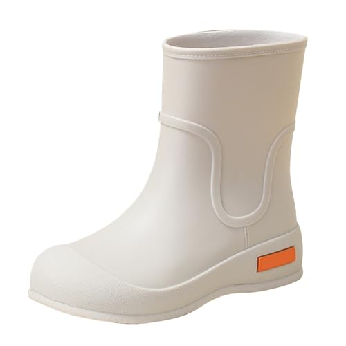 Damen Regenstiefel Wasserschuhe Top Wear Gummischuhe Student Casual Fashion Alle Outdoor-Arbeit Angeln Autowäsche Küche rutschfeste Überschuhe Gummischuhe Regenstiefel College Schuhe Damen (White, 40) von Generisch