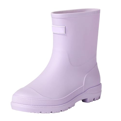 Damen Regenstiefel Wasserschuhe Top Wear Gummischuhe Student Casual Fashion Alle Outdoor-Arbeit Angeln Autowäsche Küche rutschfeste Überschuhe Gummischuhe Regenstiefel Orthopädie Schuhe (Purple, 37) von Generisch