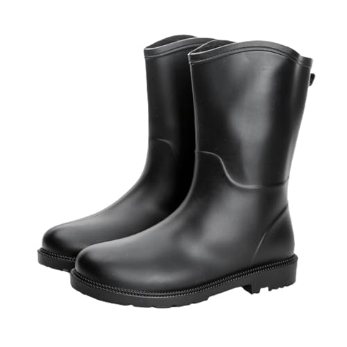 Damen Regenstiefel mit mittlerer Wade, Gartenschuhe, rutschfest, modisch, Gummi, für die Arbeit, Regenschuhe Fahrrad Schuhe Damen 39 (Black, 40) von Generisch