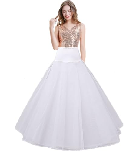 Damen Reifrock Unterrock Petticoat Brautkleid Lang A-Line Petticoat 1 Reifen Underskirt A-Linie Bodenlang Unterrock Crinoline Karneval Unterröcke Hochzeitskleider Ballkleid Rock Unterrock(Weiß,38) von Generisch