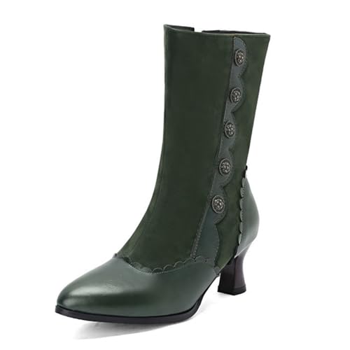 Damen Retro Brouge viktorianische Stiefeletten Kitten Heels Spitze Zehen Kleid Pumps Seitlicher Reißverschluss Winterschuhe, grün, 40 EU Damen Retro Brouge viktorianische Stiefeletten Kitten Heels Spitze Zehen Kleid Pumps Seitlicher Reißverschluss Winterschuhe, grün, 40 EU von Generisch