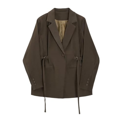 Damen Retro Gürtel Gespleißter Blazer Kerbkragen Einzelknopf Jacke, coffee, M von Generisch