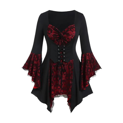 Damen Retro Mittelalter Kleidung Swing Temperament Gastkleider Gebunden Vintage Kostüme Halloween Gothic Kleid Festlich Ausgestellter Ärmel Cocktailkleid Karneval Party Damenkleid von Generisch