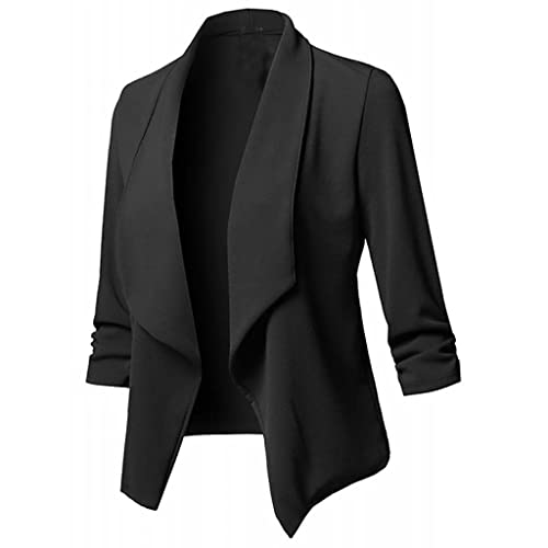 Damen Revers Solide Farbe Langarm Blazer Elegant 3/4 Arm Open Front Strickjacke Frauen Mode Leicht Business Jacke Arbeit Büro Täglich Oberbekleidung Schlank Schlank Tunika Outfits von Generisch