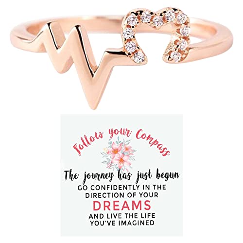 Damen Ring Abschlussring für Frauen Abschlussgeschenk Personalisiertes Graduierung Wellen-Herzschlag-Ring für Luxuriöser Runder Zirkon-Verlobungsring Verstellbar Index Finger Teen Mädchen (One Size) von Generisch