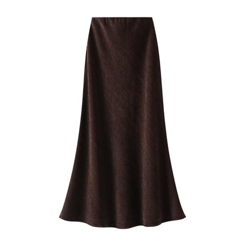 Damen Rock mit hoher Taille, verdickter und winterlicher hoher Taille, schmal, Temperament, Midi-Länge, elastischer Rock, coffee, XL von Generisch